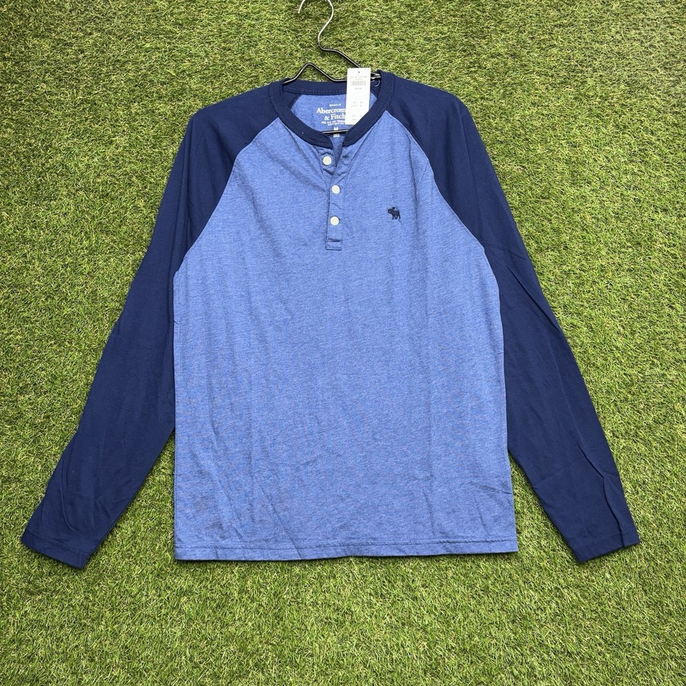 Abercrombie Fitch Henley Shirt Mens Medium Long Sleeve Moose Embroidered NEW